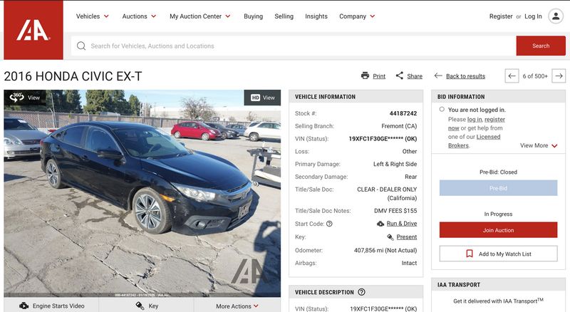 IAA Interact digital inspection showing vehicle photos and 360-degree interior view
