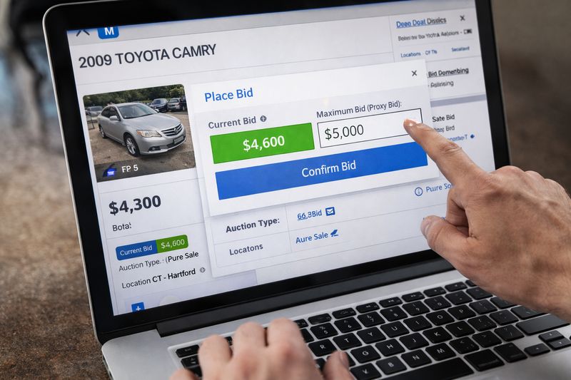 Person placing a proxy bid for a used car on an online auction platform