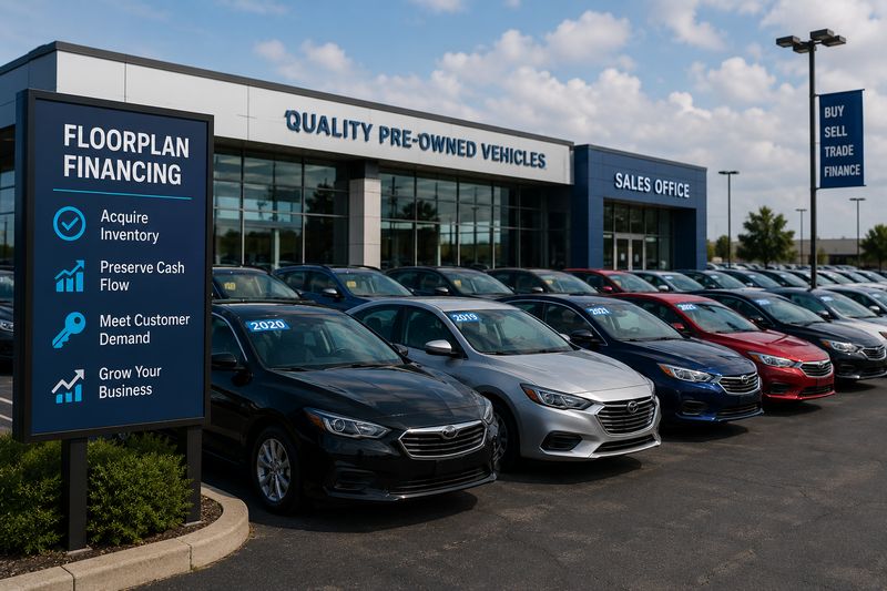Used car dealership with a large vehicle inventory supported by floorplan financing
